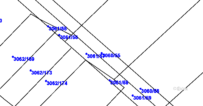 Parcela st. 3060/55 v KÚ Kuřim, Katastrální mapa