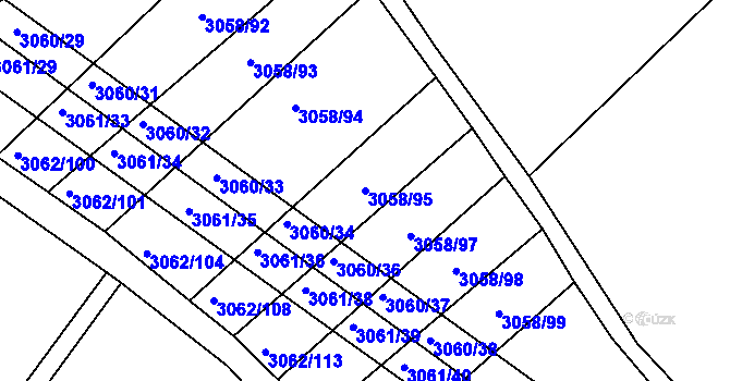 Parcela st. 3058/95 v KÚ Kuřim, Katastrální mapa