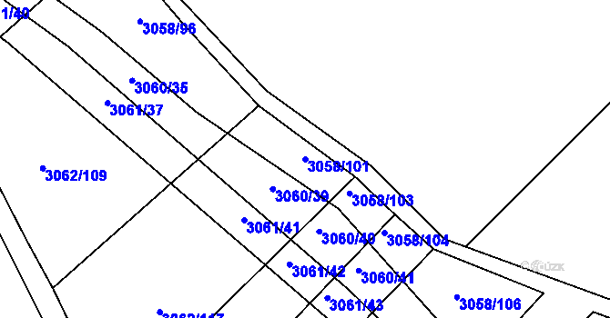 Parcela st. 3058/101 v KÚ Kuřim, Katastrální mapa