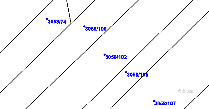 Parcela st. 3058/102 v KÚ Kuřim, Katastrální mapa