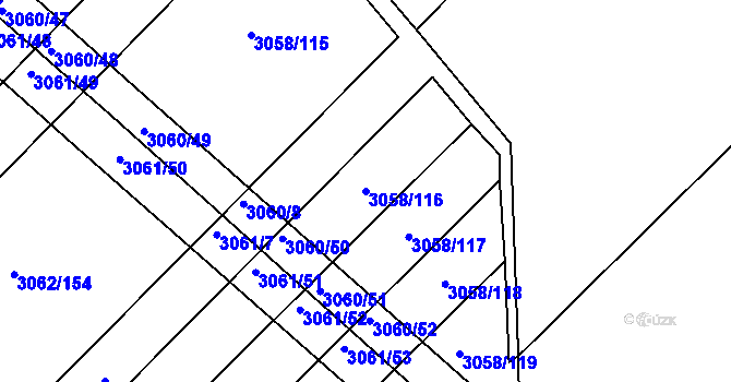 Parcela st. 3058/116 v KÚ Kuřim, Katastrální mapa