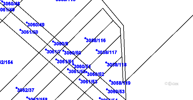 Parcela st. 3058/117 v KÚ Kuřim, Katastrální mapa