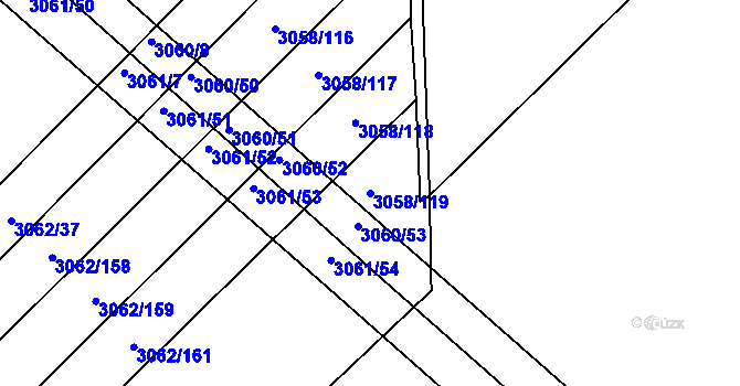 Parcela st. 3058/119 v KÚ Kuřim, Katastrální mapa