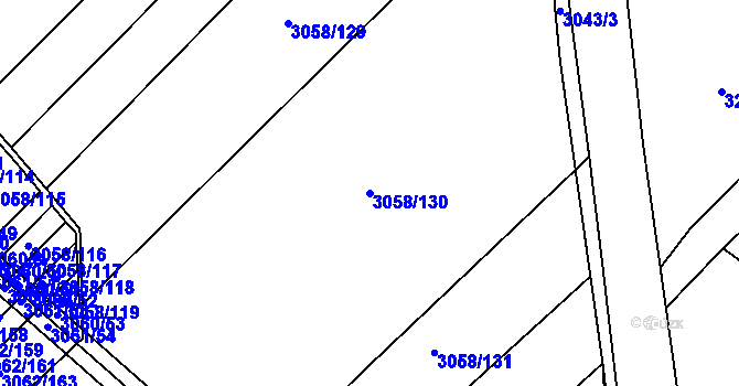 Parcela st. 3058/130 v KÚ Kuřim, Katastrální mapa