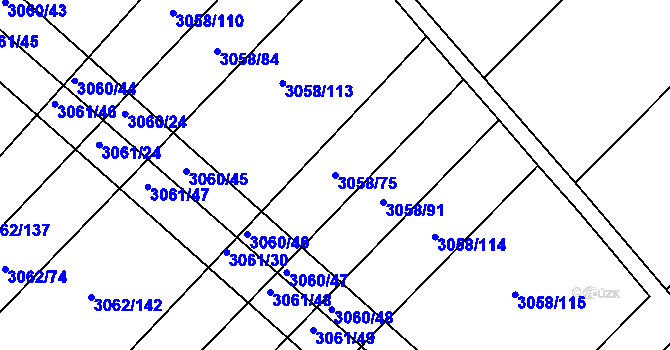 Parcela st. 3058/75 v KÚ Kuřim, Katastrální mapa