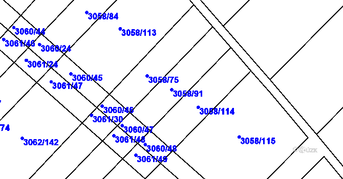 Parcela st. 3058/91 v KÚ Kuřim, Katastrální mapa