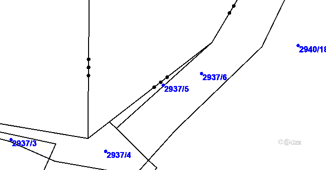 Parcela st. 2937/5 v KÚ Kuřim, Katastrální mapa