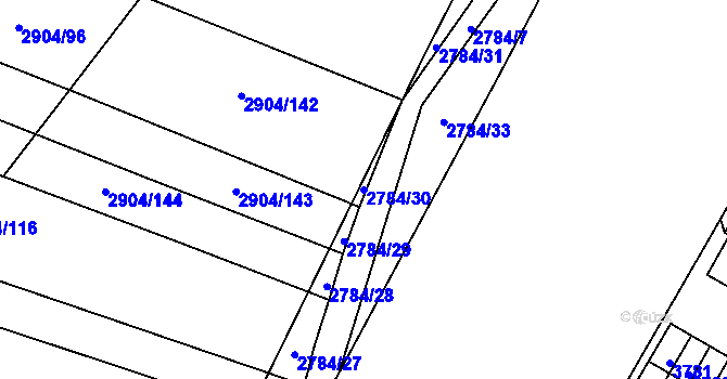 Parcela st. 2784/30 v KÚ Kuřim, Katastrální mapa