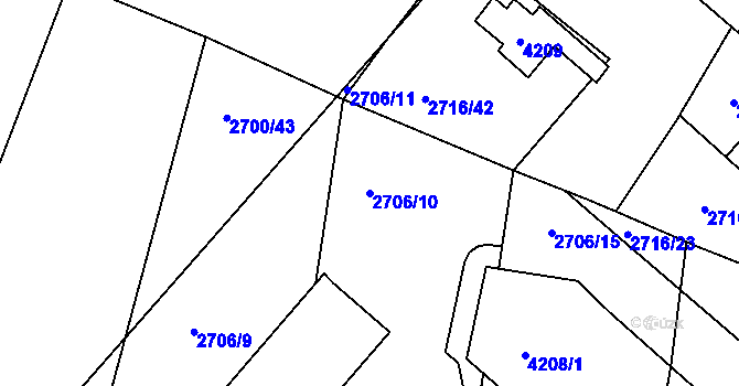 Parcela st. 2706/10 v KÚ Kuřim, Katastrální mapa