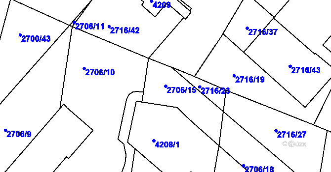 Parcela st. 2706/15 v KÚ Kuřim, Katastrální mapa