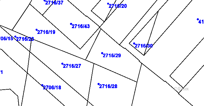 Parcela st. 2716/29 v KÚ Kuřim, Katastrální mapa