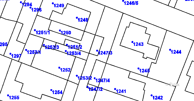 Parcela st. 1247/3 v KÚ Kuřim, Katastrální mapa