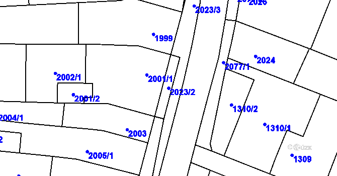 Parcela st. 2023/2 v KÚ Kuřim, Katastrální mapa