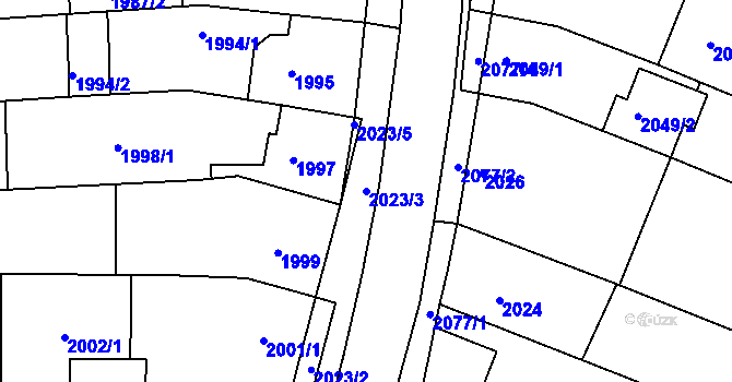 Parcela st. 2023/3 v KÚ Kuřim, Katastrální mapa
