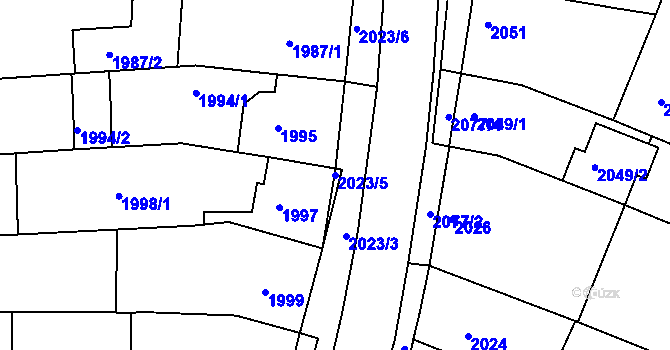 Parcela st. 2023/5 v KÚ Kuřim, Katastrální mapa