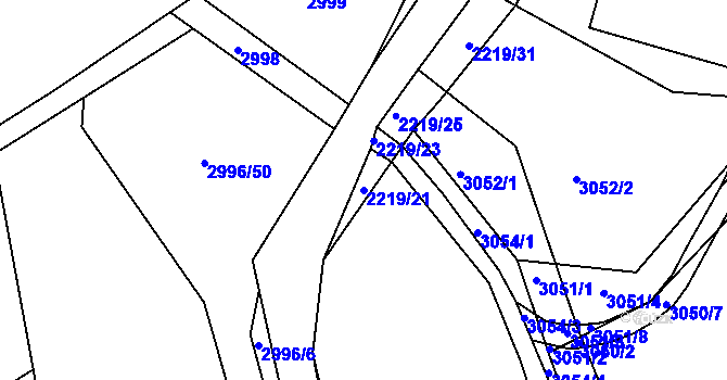 Parcela st. 2219/21 v KÚ Kuřim, Katastrální mapa