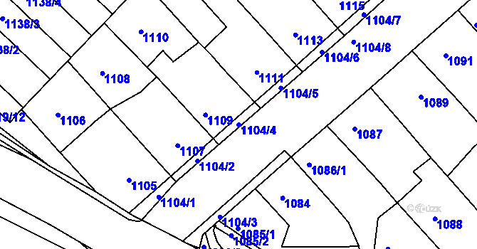 Parcela st. 1104/4 v KÚ Kuřim, Katastrální mapa