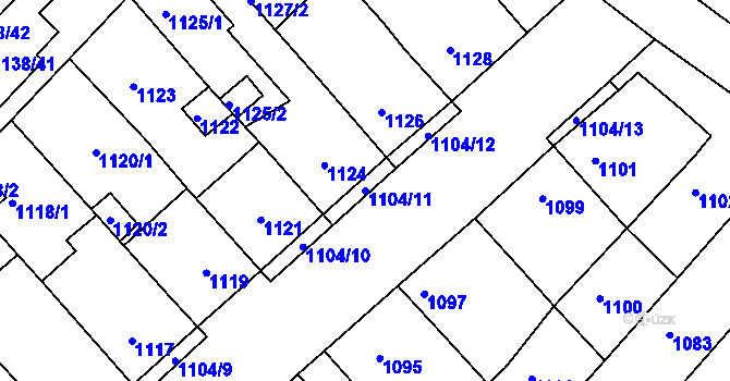 Parcela st. 1104/11 v KÚ Kuřim, Katastrální mapa