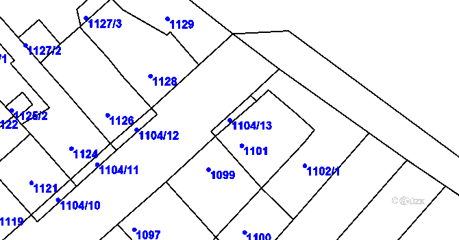 Parcela st. 1104/13 v KÚ Kuřim, Katastrální mapa