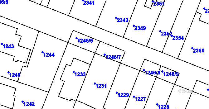 Parcela st. 1246/7 v KÚ Kuřim, Katastrální mapa