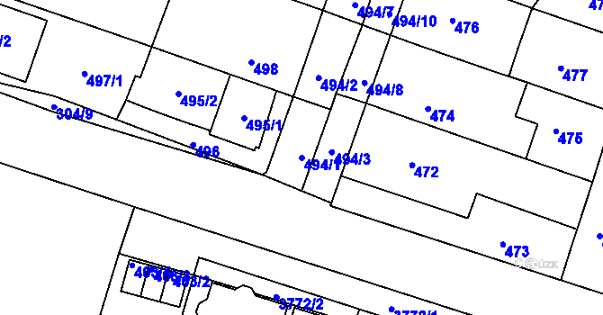Parcela st. 494/1 v KÚ Kuřim, Katastrální mapa