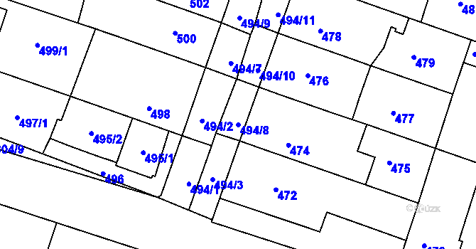 Parcela st. 494/8 v KÚ Kuřim, Katastrální mapa