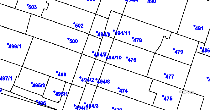 Parcela st. 494/10 v KÚ Kuřim, Katastrální mapa