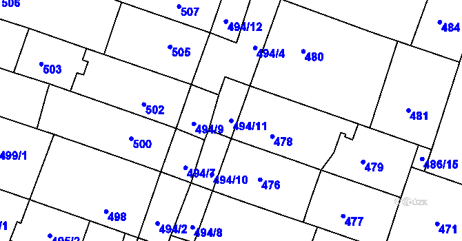 Parcela st. 494/11 v KÚ Kuřim, Katastrální mapa