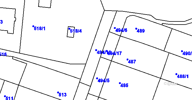 Parcela st. 494/16 v KÚ Kuřim, Katastrální mapa