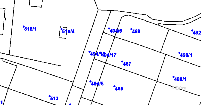Parcela st. 494/17 v KÚ Kuřim, Katastrální mapa