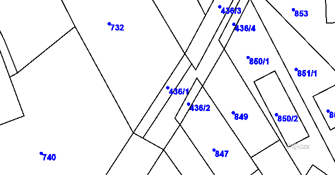 Parcela st. 436/1 v KÚ Kuřim, Katastrální mapa