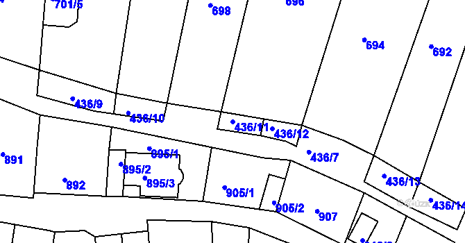 Parcela st. 436/11 v KÚ Kuřim, Katastrální mapa