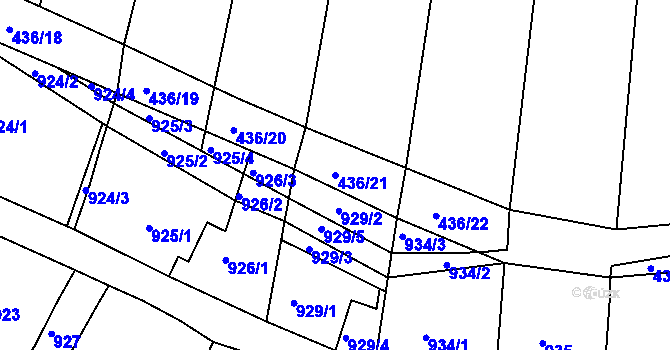 Parcela st. 436/21 v KÚ Kuřim, Katastrální mapa