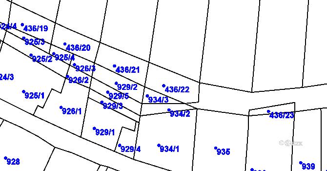 Parcela st. 436/22 v KÚ Kuřim, Katastrální mapa