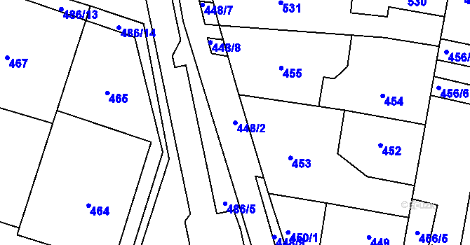 Parcela st. 448/2 v KÚ Kuřim, Katastrální mapa