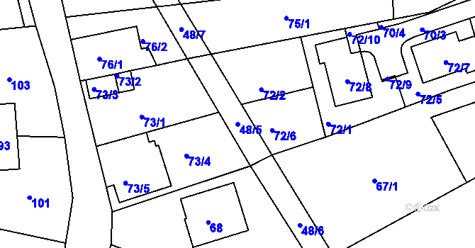 Parcela st. 48/5 v KÚ Kuřim, Katastrální mapa