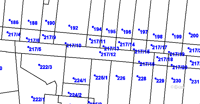 Parcela st. 217/12 v KÚ Kuřim, Katastrální mapa