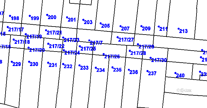 Parcela st. 217/26 v KÚ Kuřim, Katastrální mapa
