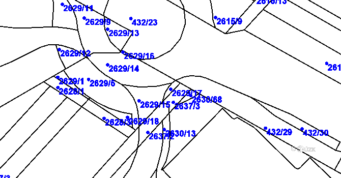 Parcela st. 2629/17 v KÚ Kuřim, Katastrální mapa