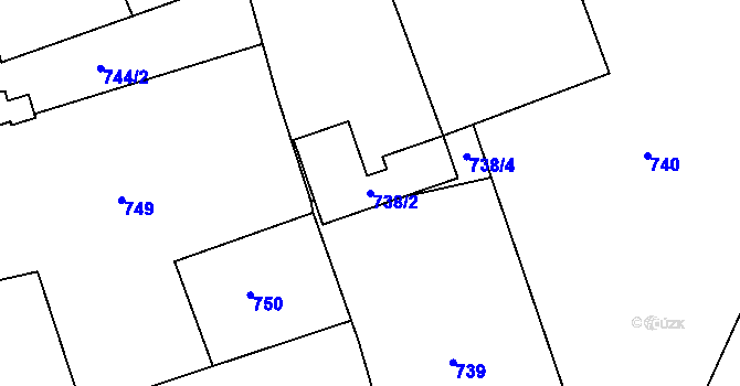 Parcela st. 738/2 v KÚ Kuřim, Katastrální mapa