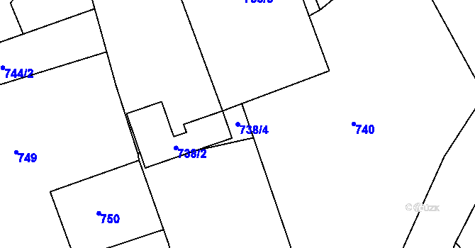 Parcela st. 738/4 v KÚ Kuřim, Katastrální mapa