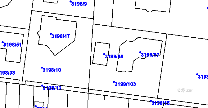 Parcela st. 3198/98 v KÚ Kuřim, Katastrální mapa