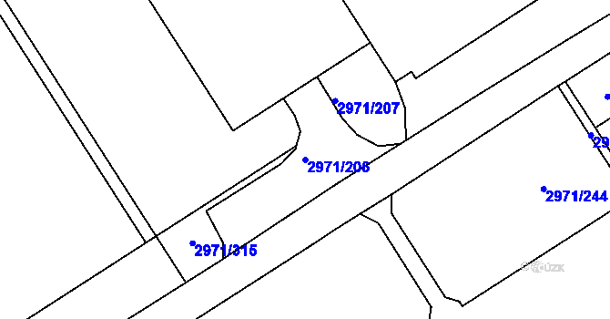 Parcela st. 2971/206 v KÚ Kuřim, Katastrální mapa