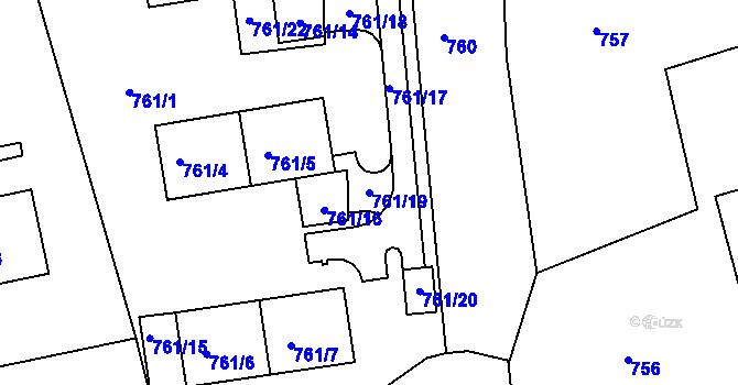 Parcela st. 761/19 v KÚ Kuřim, Katastrální mapa