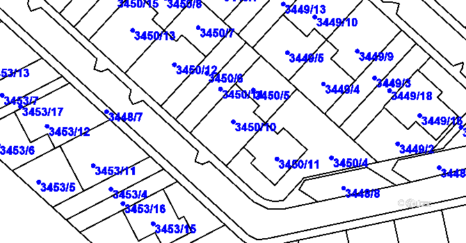 Parcela st. 3450/10 v KÚ Kuřim, Katastrální mapa
