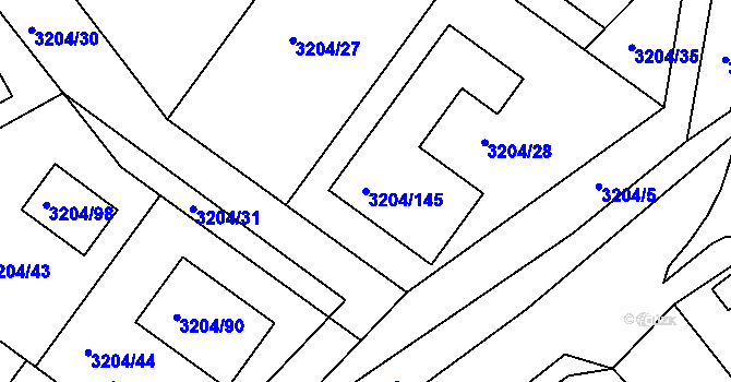 Parcela st. 3204/145 v KÚ Kuřim, Katastrální mapa