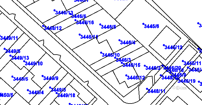 Parcela st. 3446/10 v KÚ Kuřim, Katastrální mapa