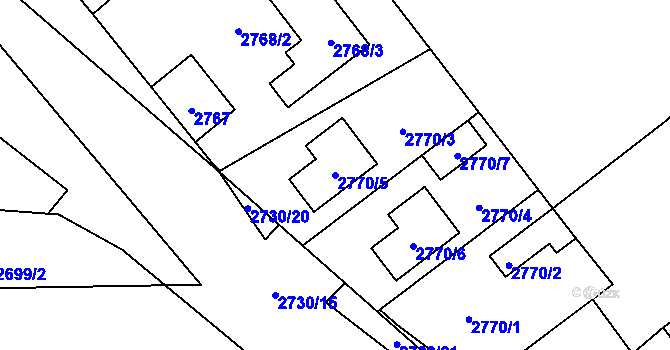 Parcela st. 2770/5 v KÚ Kuřim, Katastrální mapa