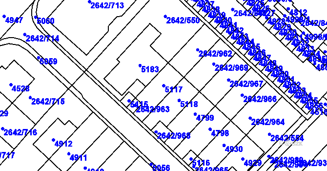 Parcela st. 5117 v KÚ Kuřim, Katastrální mapa