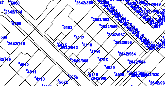 Parcela st. 5118 v KÚ Kuřim, Katastrální mapa
